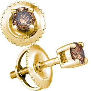 Champagne Diamond Stud Earrings 10K Yellow Gold GD-82792